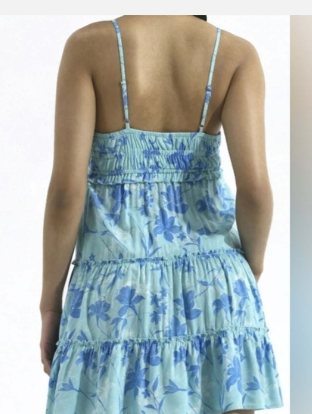Net Floral Blue Sundress With Adjustable Straps - Picture 2 of 4